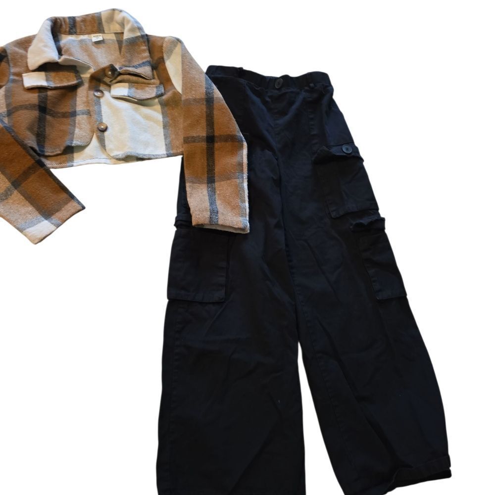 Plaid Jacket and Black Cargo Pants Set Size 9